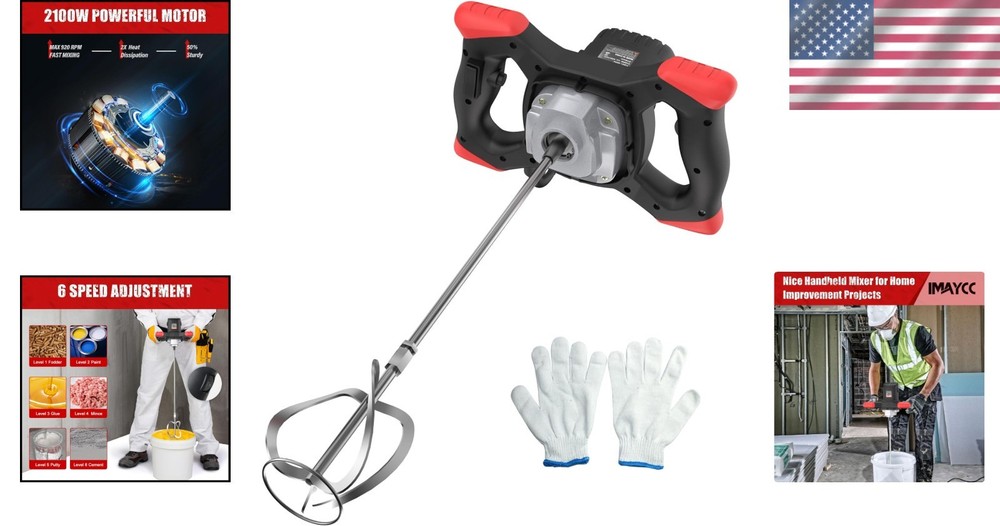 Compact Cement Mixer - 2100W Handheld Stirring Tool