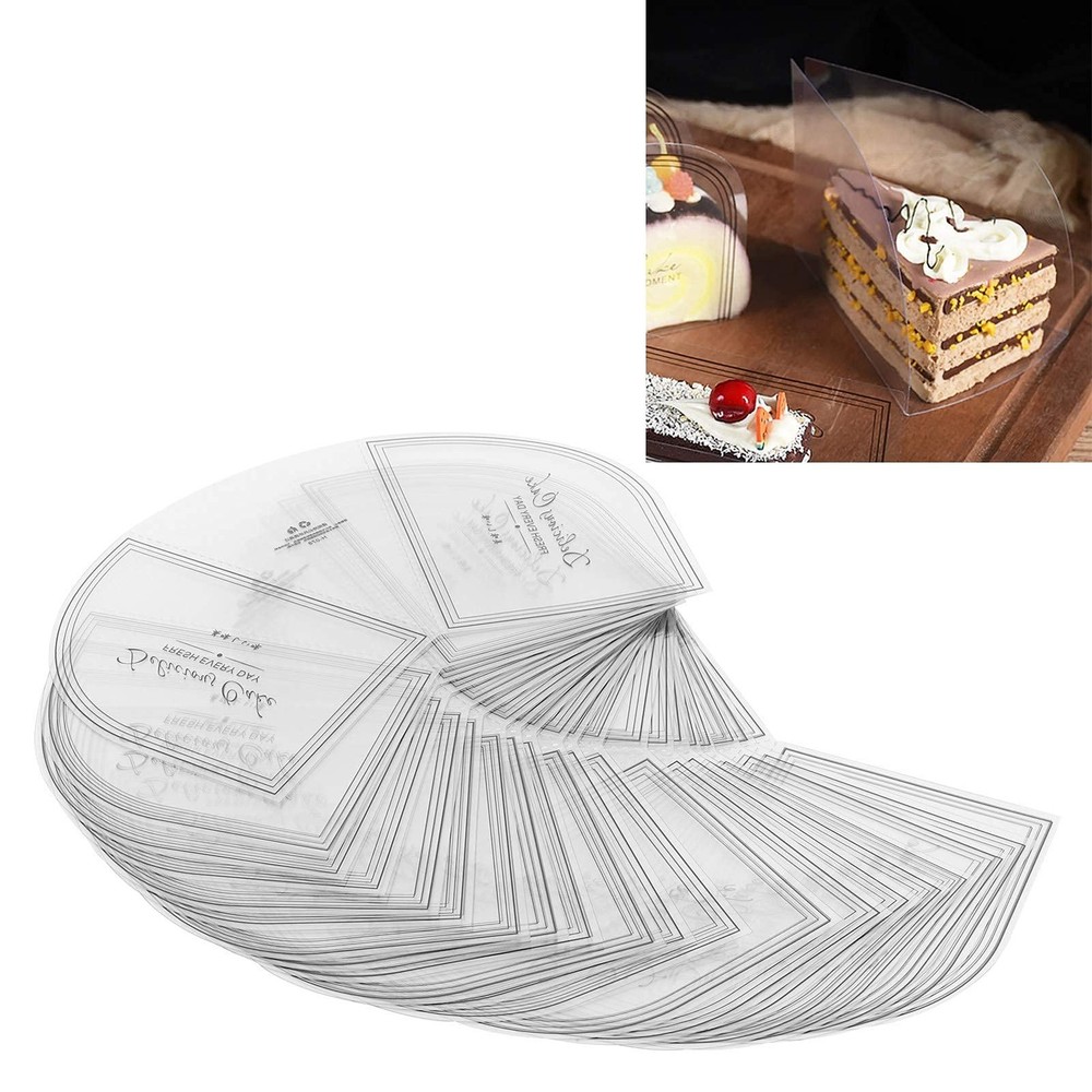 100 Clear Cake Slice Containers & PET Strips for Baking & Decorating