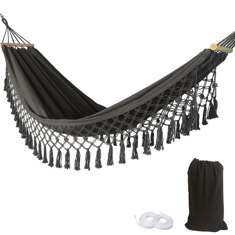 Portable Hammock with Tassels Bohemian Hammock Canvas Carry Bag for Outdoor