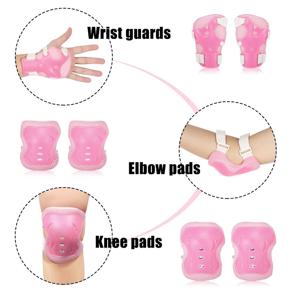Universal Pack (6) Wrist Elbow Knee Protectors Support Protector Pink