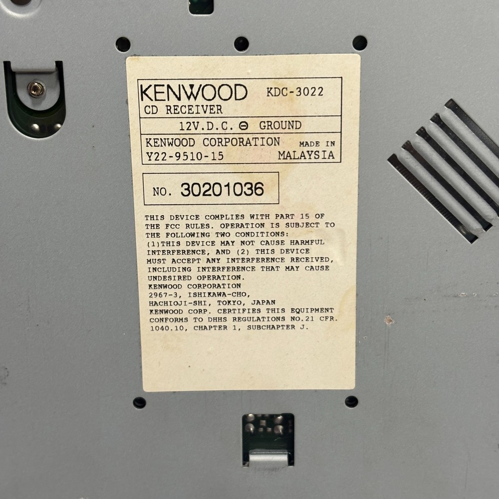 Kenwood CD Receiver - KDC-3022, w/ Removeable Faceplate, UNTESTED