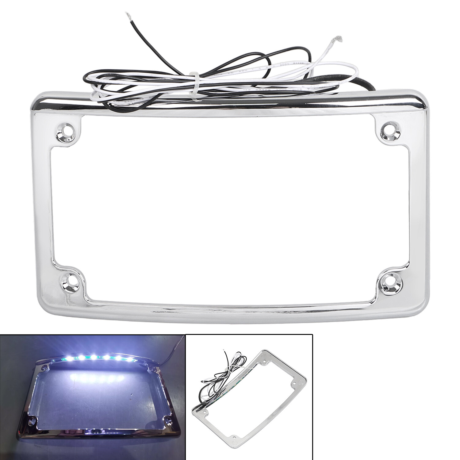 Curved License Plate Frame with LED Light For Harley Electra Road Street Glide