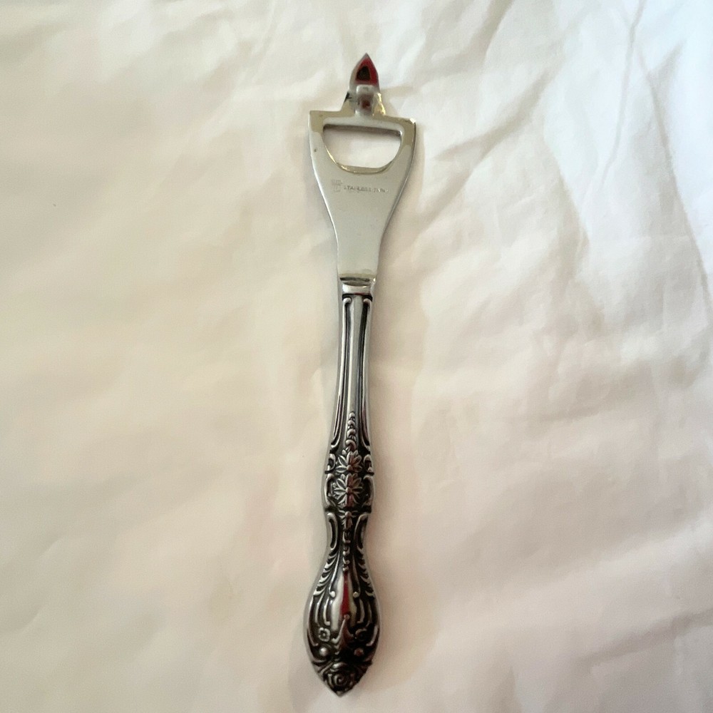 Vintage Stainless Bottle Opener Mid Century long handle Flatware Handle.