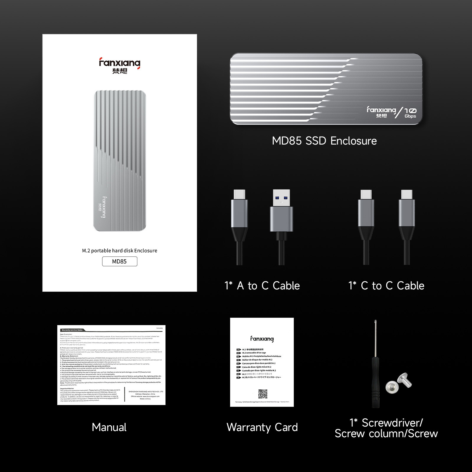 Fanxiang M.2 NVMe SATA SSD Enclosure USB Type C 10Gbps NVMe SSD External Case
