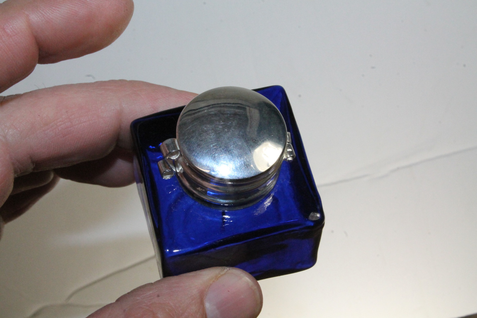 Vintage Antique Style Square Cobalt Blue Glass Inkwell Bottle ink