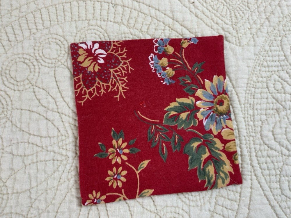 Vintage Patchwork Quilt Small Table Topper, Triangles, Red, White, Navy Blue