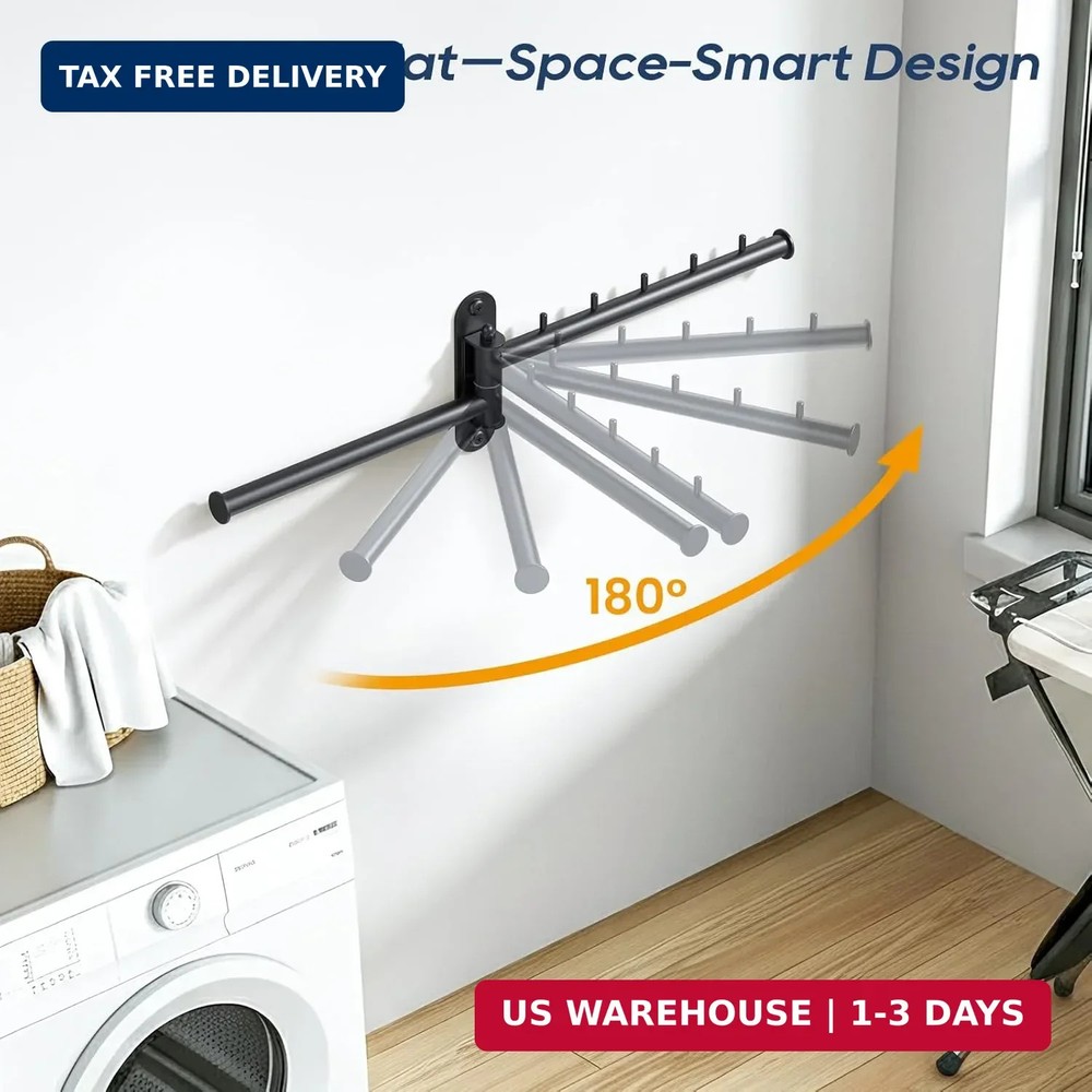 Wall Mounted Drying Rack, 2-Tier Laundry Drying Rack with Swing Arm, Space-Savin