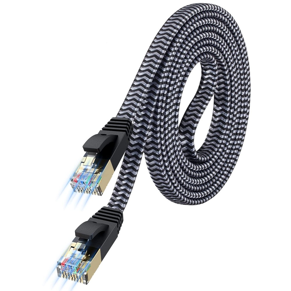 Cat 7 Ethernet Cable 10ft - Flat Design, Easy Install, Nylon Braided, More Du...