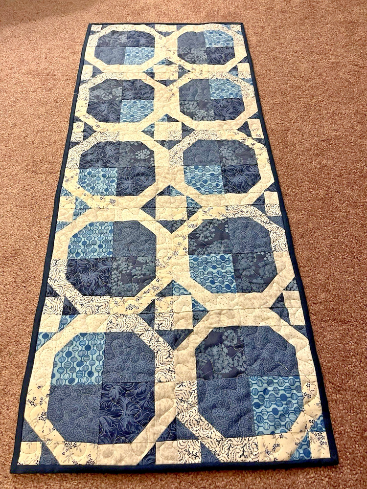Hand Made Quilted Table Runner/ Topper~ 14.5" x 36" ~ Blue Prints
