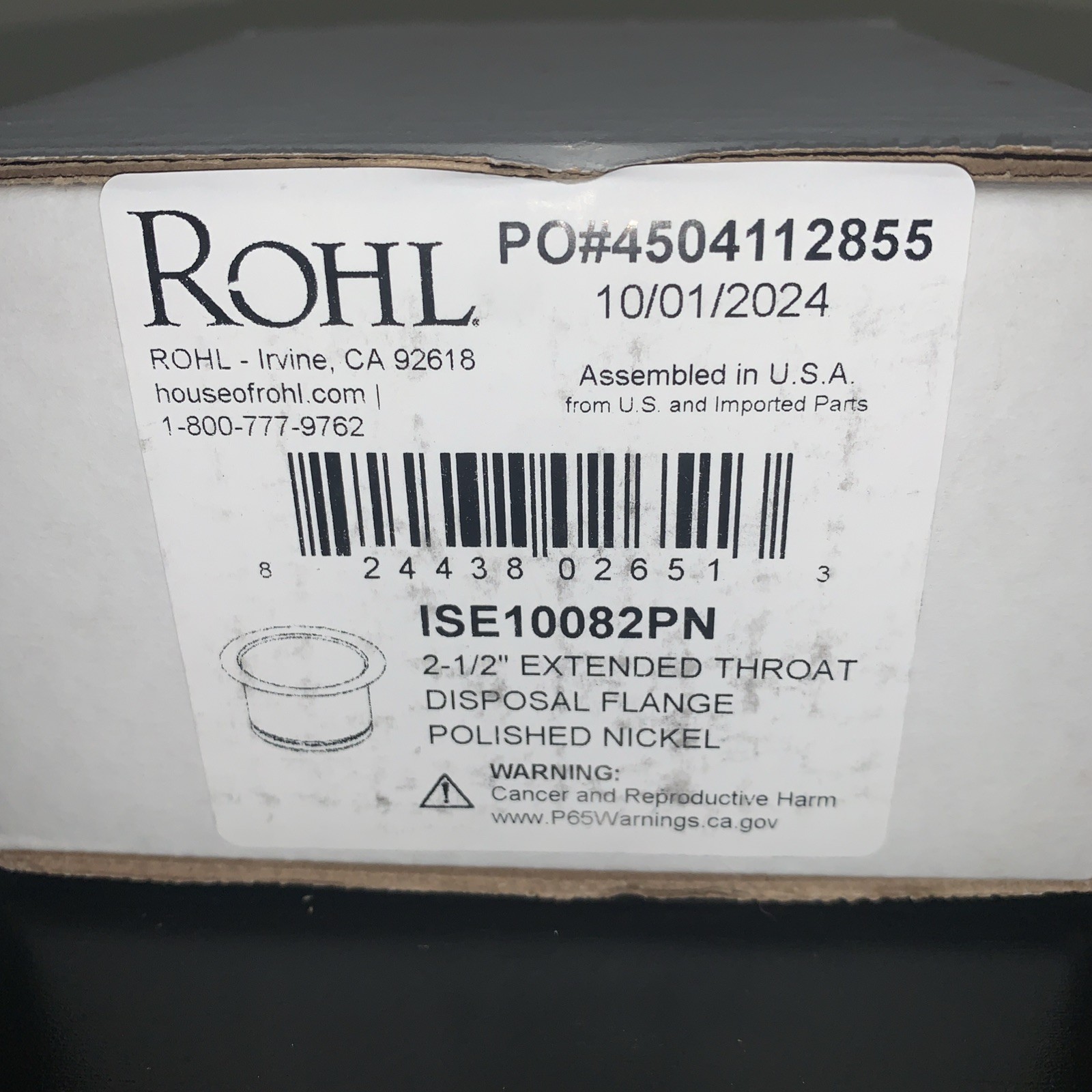 Rohl ISE10082PN 2 1/2" Extended Throat Disposal Flange -- Polished Nickel