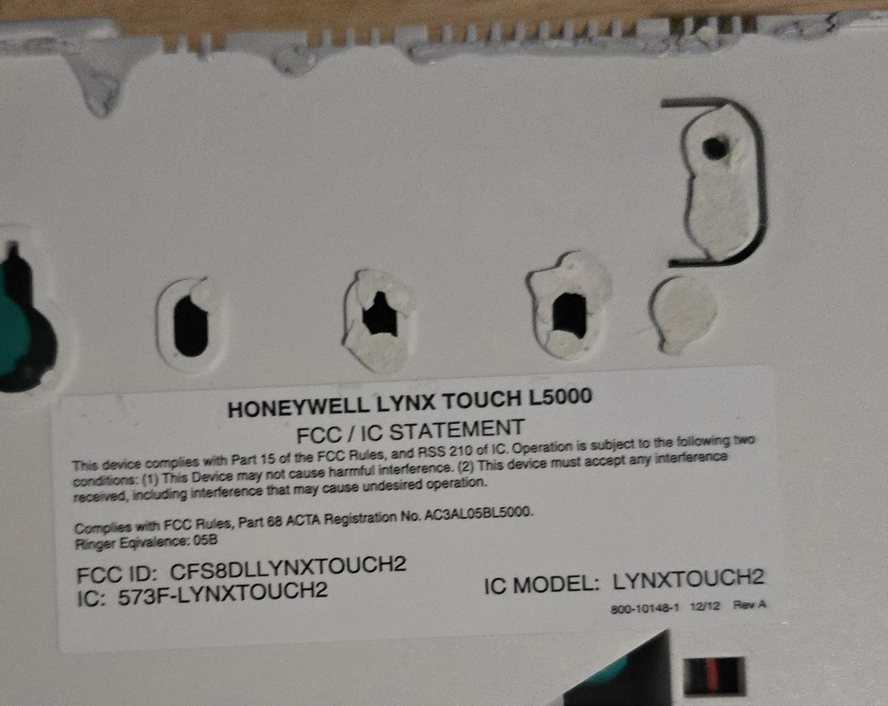 Honeywell LYNX Touch L5000 Wireless Security Control Panel, For Parts.