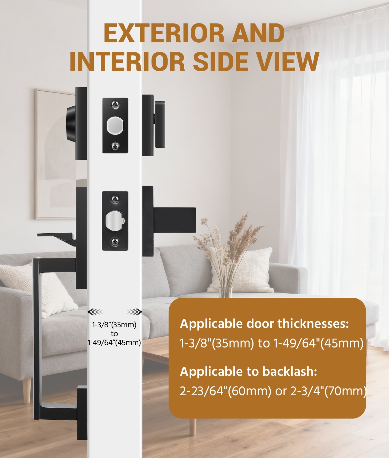 Exterior Door Handle with Deadbolt, Matte Black Front Door Lock Set, Reversible