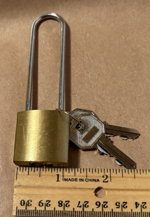 Brass Padlock, 4" long, Tool/Machine Lockouts, NEW, 2 keys. Long Shank