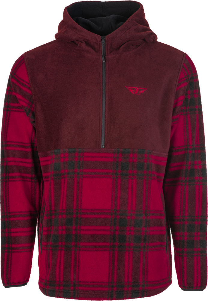 Fly Half Zip Pullover Hoodie Red Plaid Fits Xl