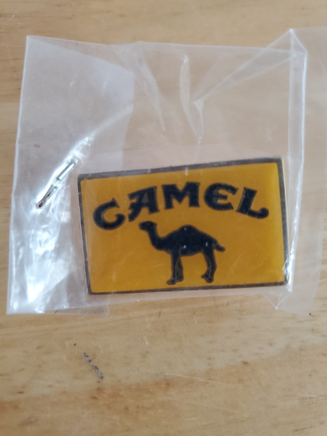 Vintage Camel Cigarette Lapel Pin Yellow Rectangular