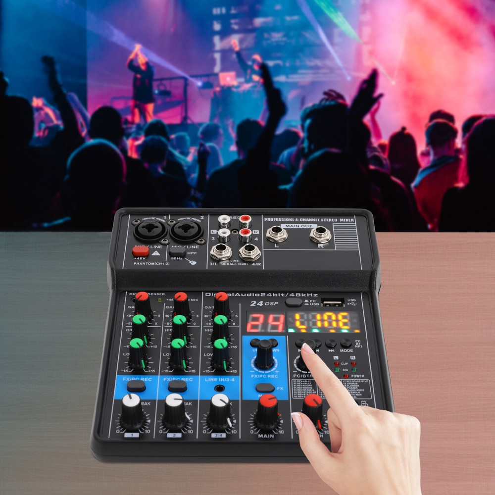 4-Channel Professional Audio Mixer with Bluetooth, USB & DSP Effects