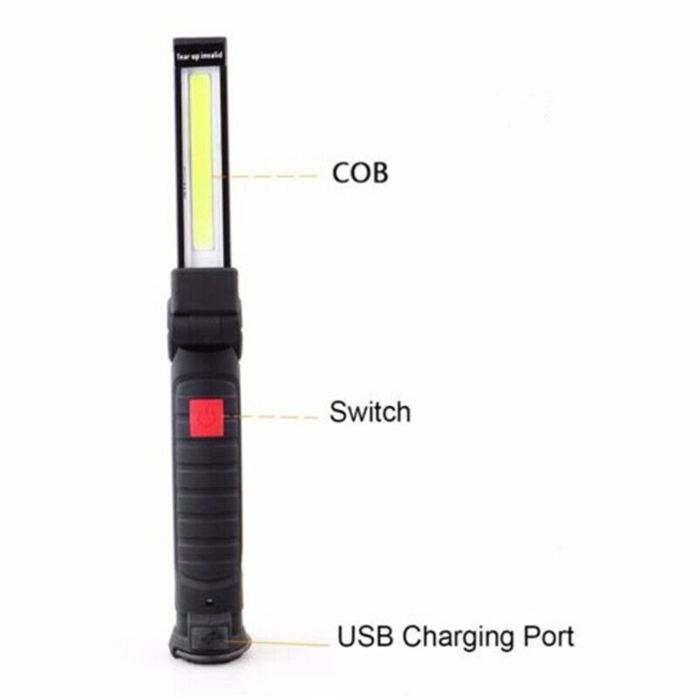 2PC USB Rechargeable COB LED Work Light Lamp Inspection Folding Torch Flashlight