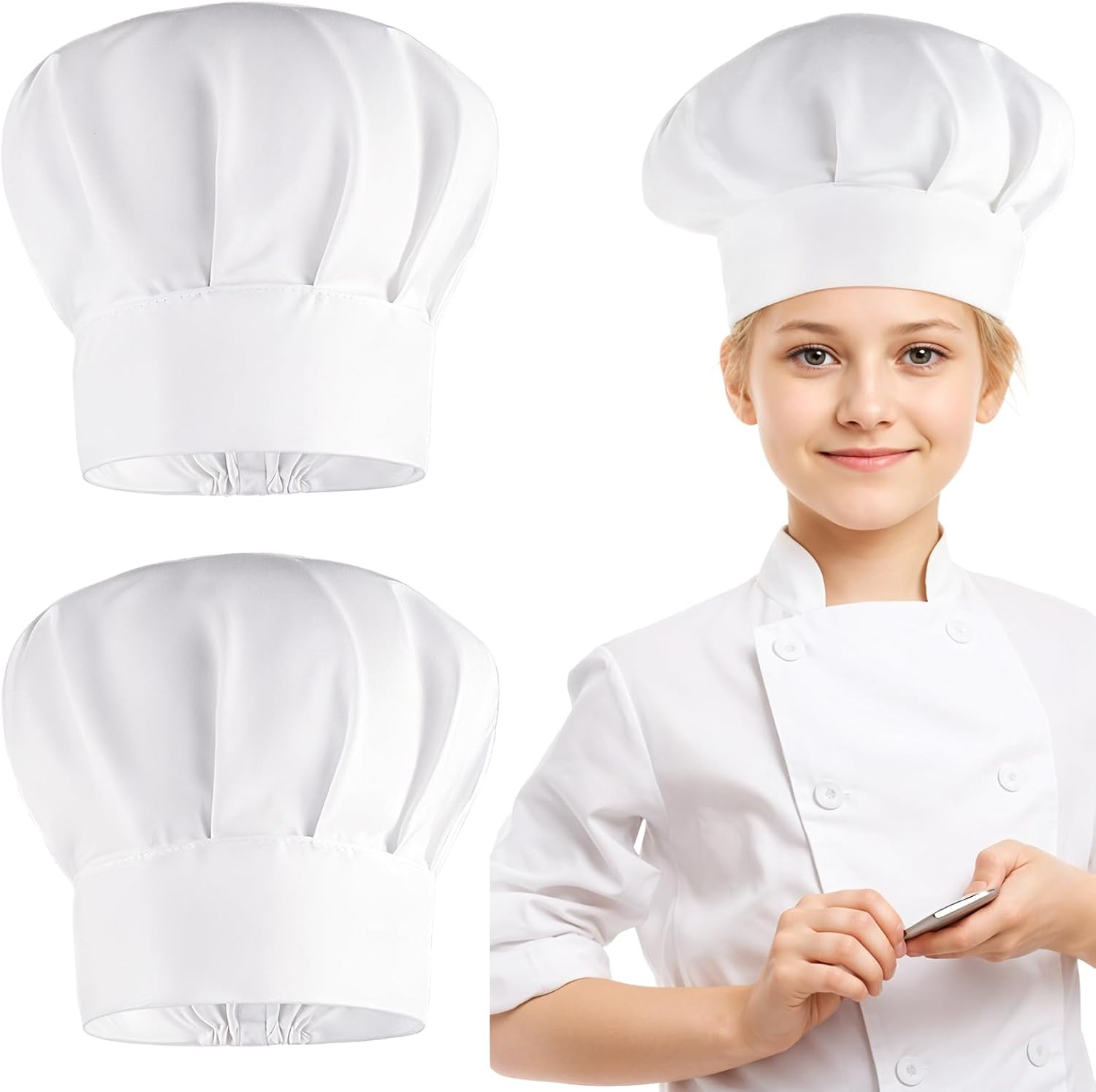 2PCS Kids Chef Hats Adjustable Cotton Cooking Caps for Baking or Parties