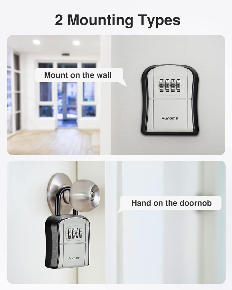 Key Lock Box Portable Combination Lockbox Wall-Mounted Storage Box (2 Pack Gray)