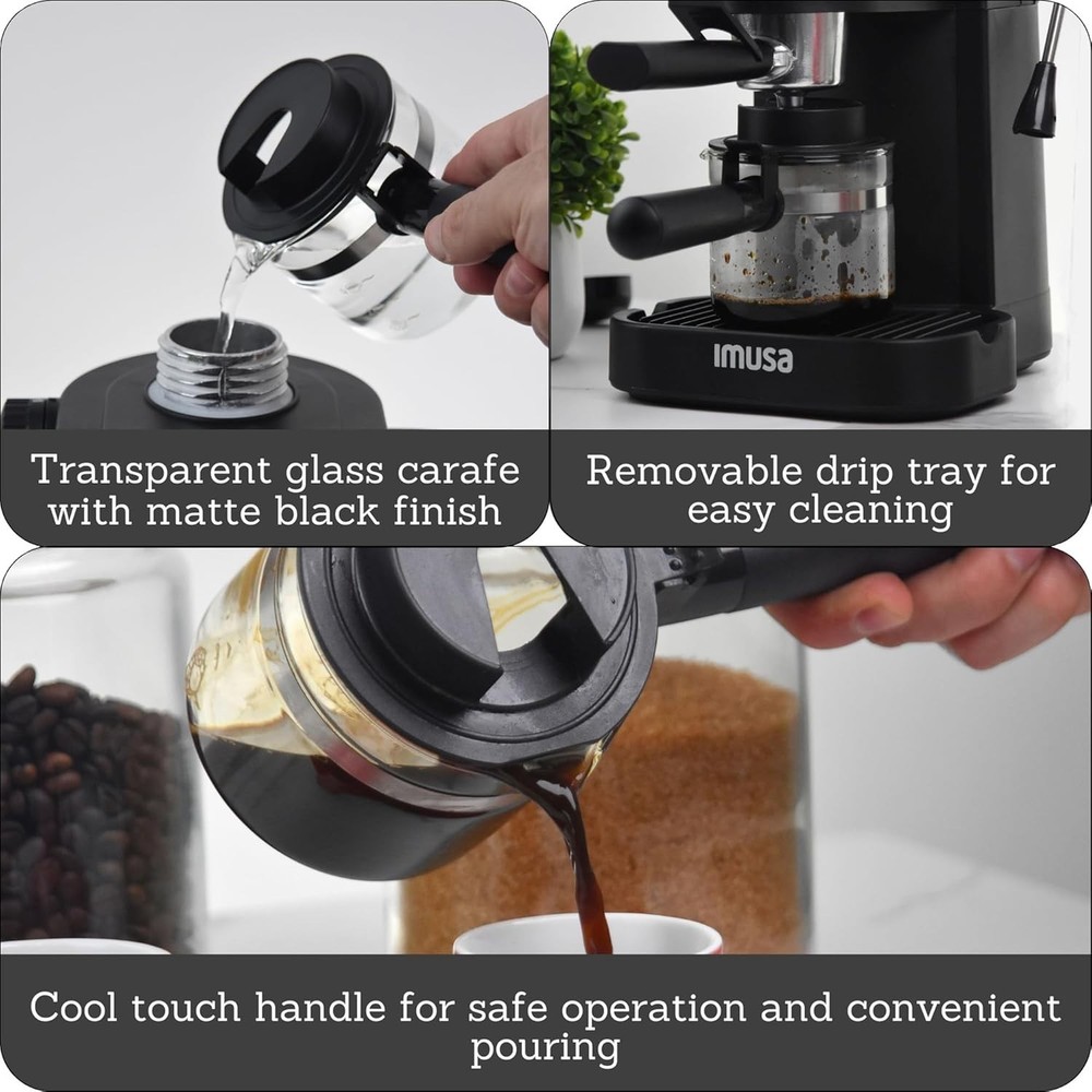 4-Cup Electric Espresso Maker: Black Cappuccino Machine with Permanent Filter