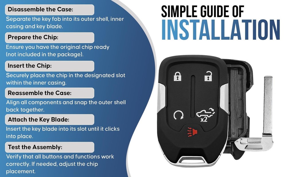 Key Fob Shell, Replacement Smart Remote Case Cover 5 Buttons for...