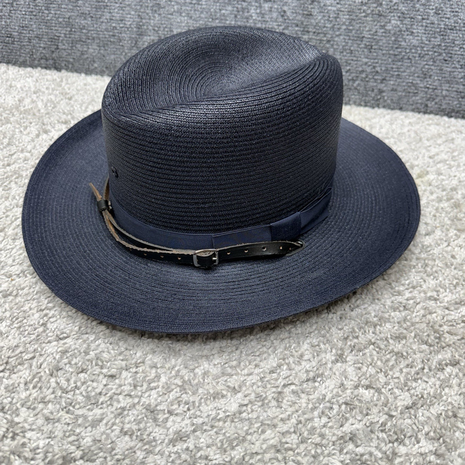 Stratton self forming trooper hat straw navy blue size 7-1/8 (style 42)