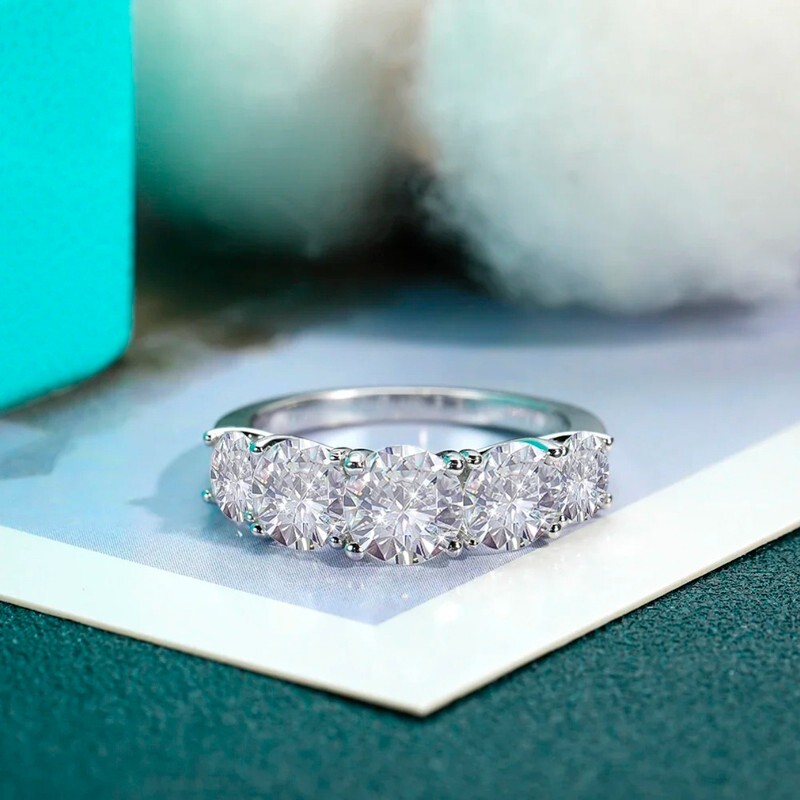 3.60CT Moissanite Wedding Anniversary Ring 5 Stone Round Cut 925 Sterling Silver