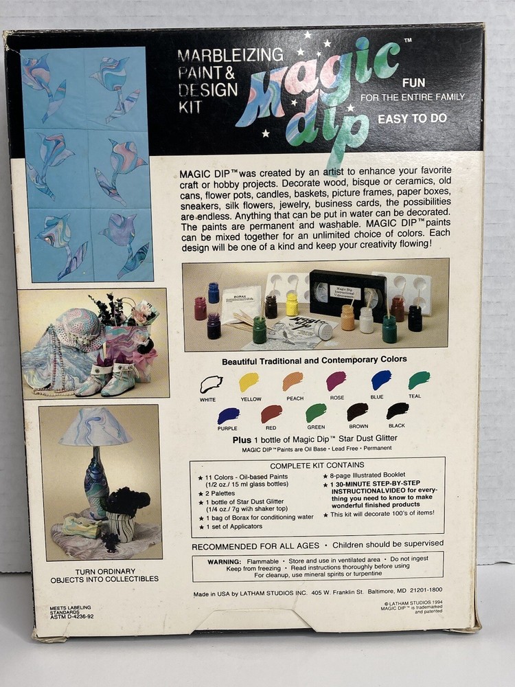 VINTAGE 1994 MAGIC DIP MARBLEIZING PAINT & DESIGN KIT + VHS LATHAM STUDIOS NOS