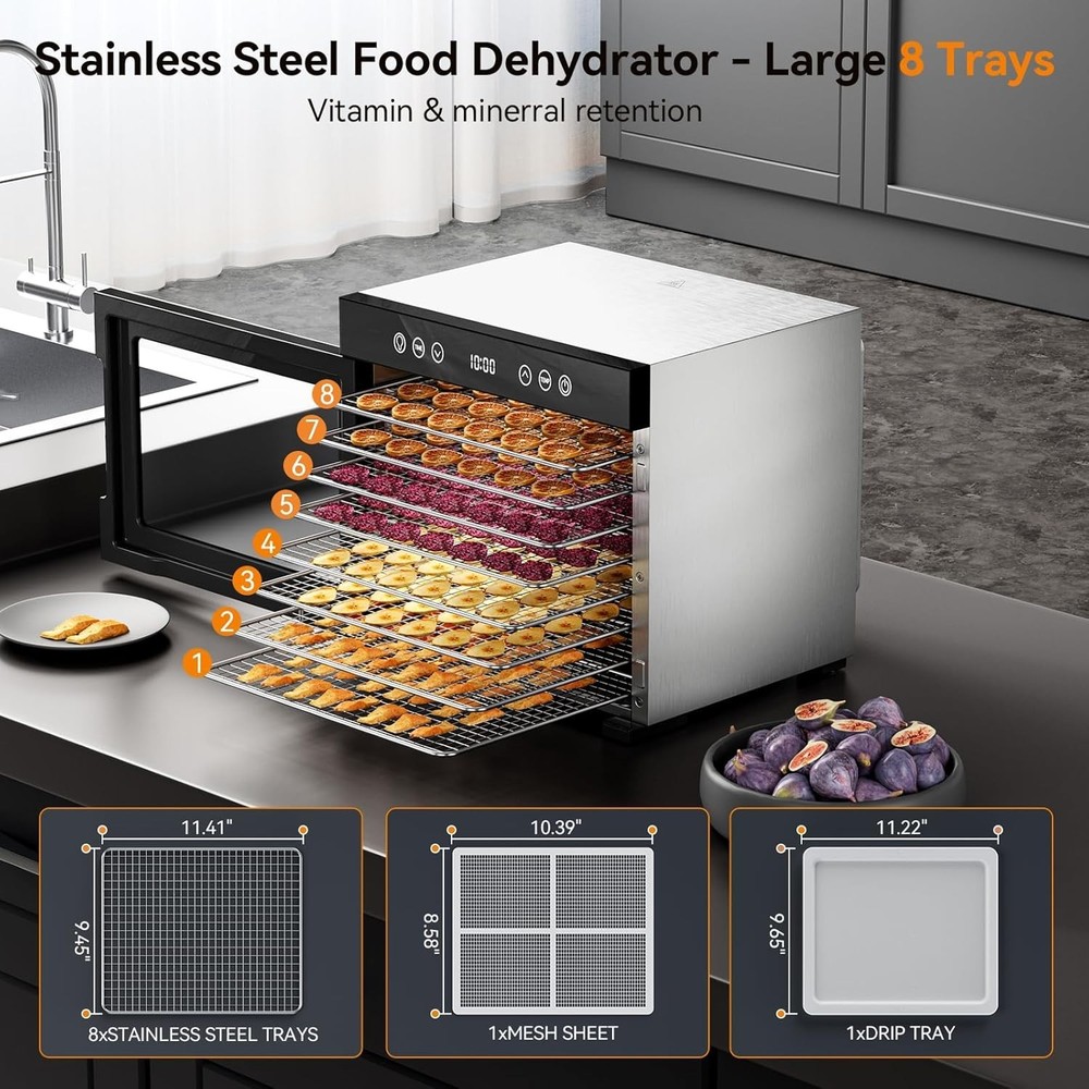 Food Dehydrator, 650W Powerful Fruit Dryer Machine w/ Adjustable Timer & Temp