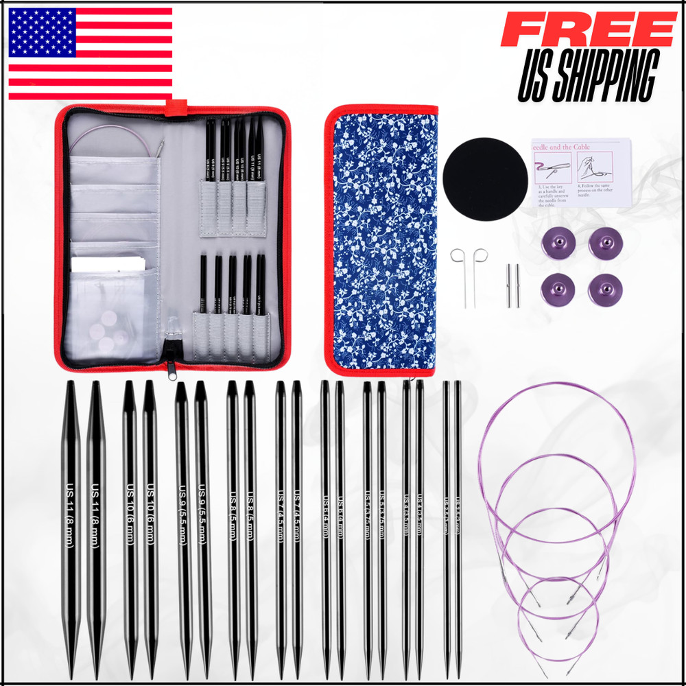 Interchangeable Circular Knitting Needle Set Aluminum US 2.5-11 with Case 9 Pair