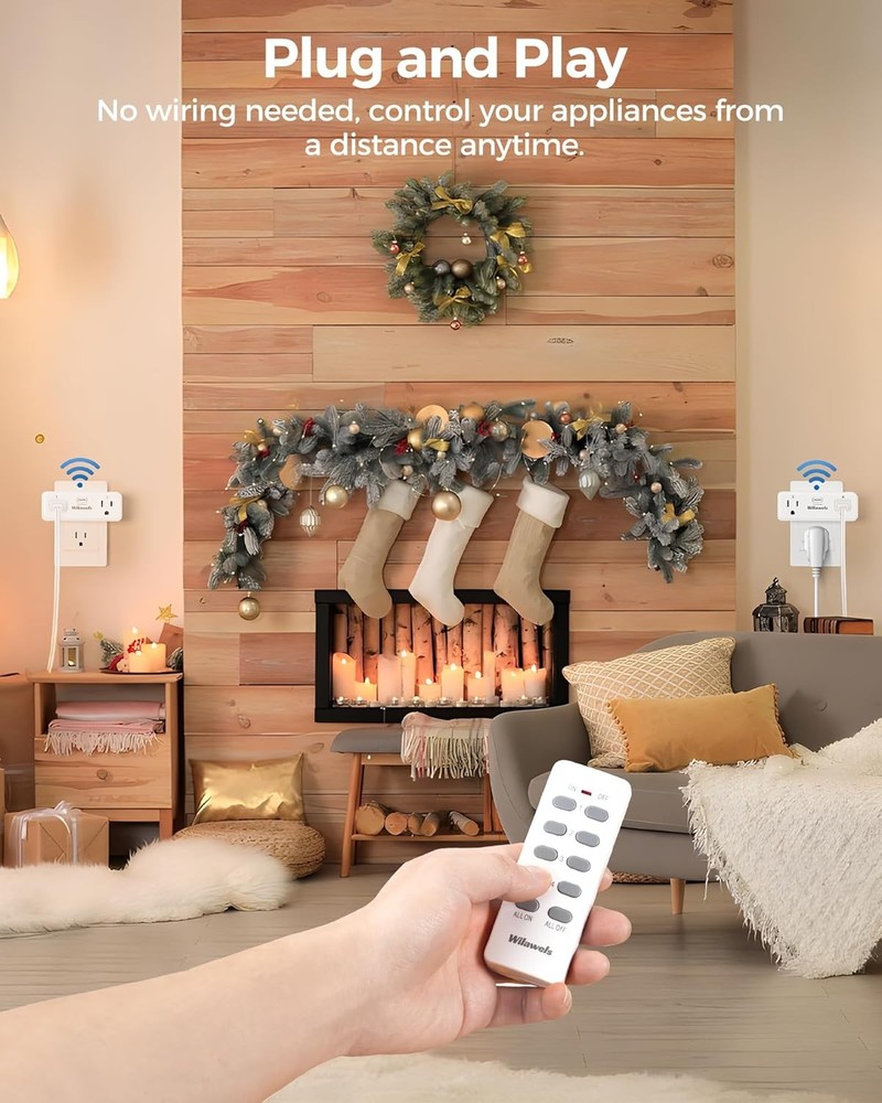 2 Pack Remote Control Outlet with 15A, Independent Control Sockets
