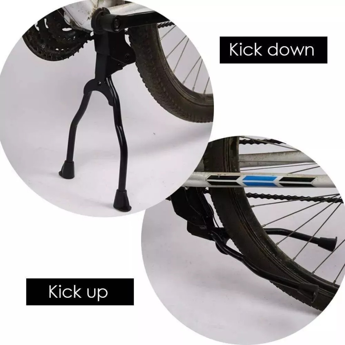 Bicycle Double Leg Side Stand Kick Kickstand Bike Support Spring Center Black