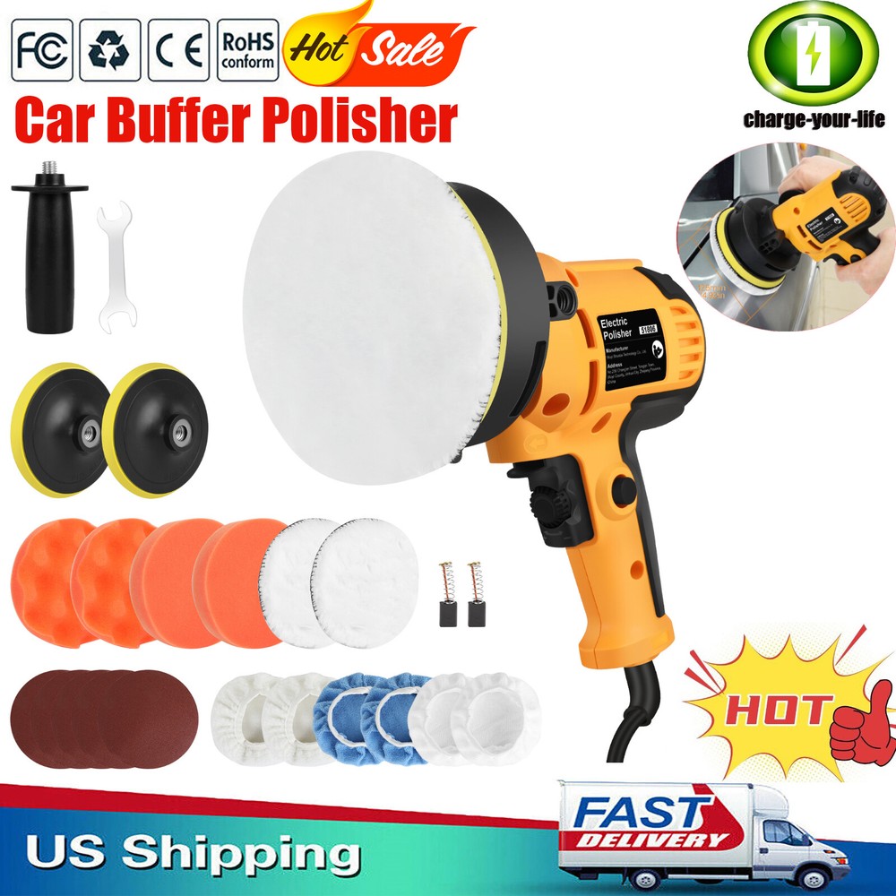 800W Car Polisher Buffer Sander Machine, 5" Pad Bonnet, Locking Switch