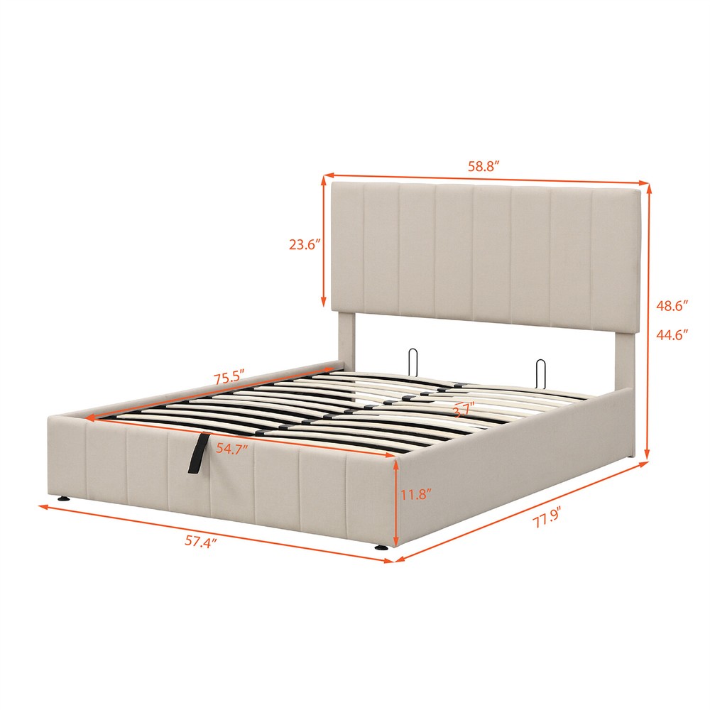 Full Size Bed Frame Upholstered Platform Bed with Hydraulic Storage System