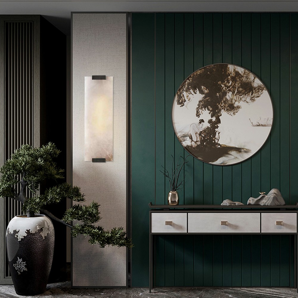 Hand-Carved Wall Lamp Rectangular Alabaster Wall Sconce Light Lighting Fixture