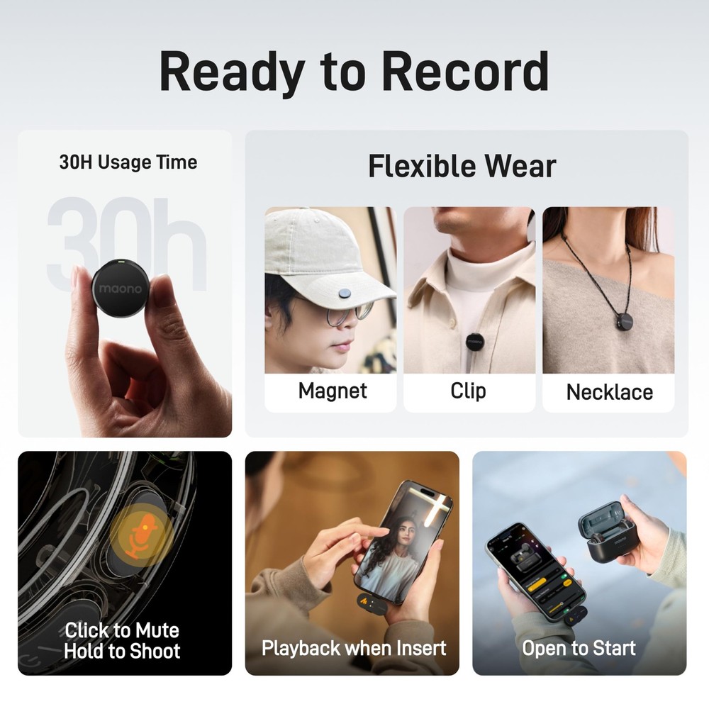 MAONO Wireless Lavalier Microphone for Small, USB-C/Lightning/Camera