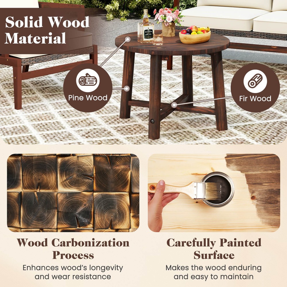 Outdoor Side Table with Solid Wood Structure Small Round Coffee Table for Garden