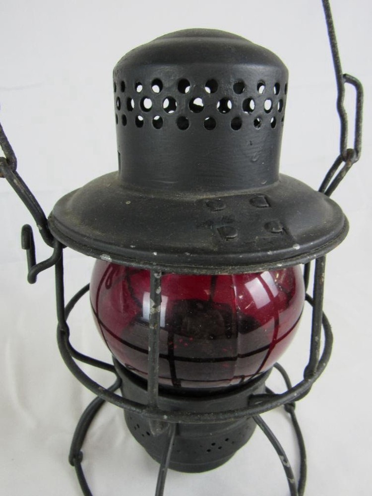 Antique Railroad Lantern w/ Ruby Globe