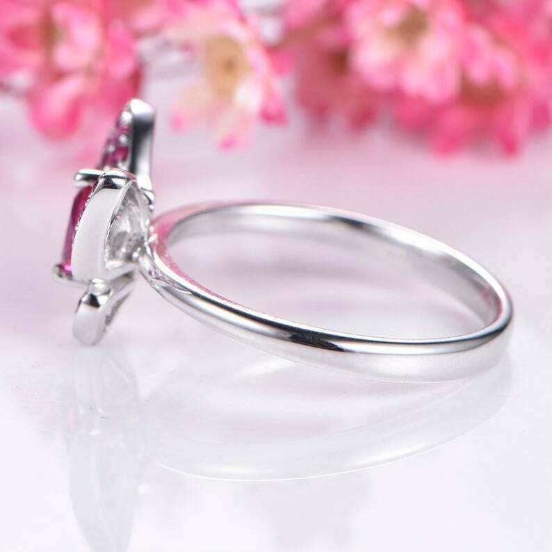 3.4ct Lab-Created Ruby Engagement Ring Butterfly Design 14k White Gold Plated