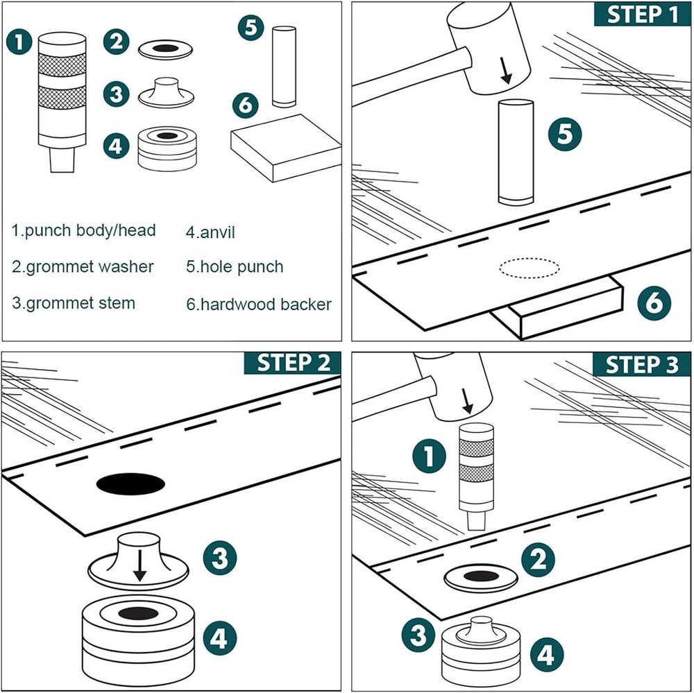 Grommet Kit, 3/8" and 1/2" Solid Brass Grommets with Eyelets Setting Tool and S
