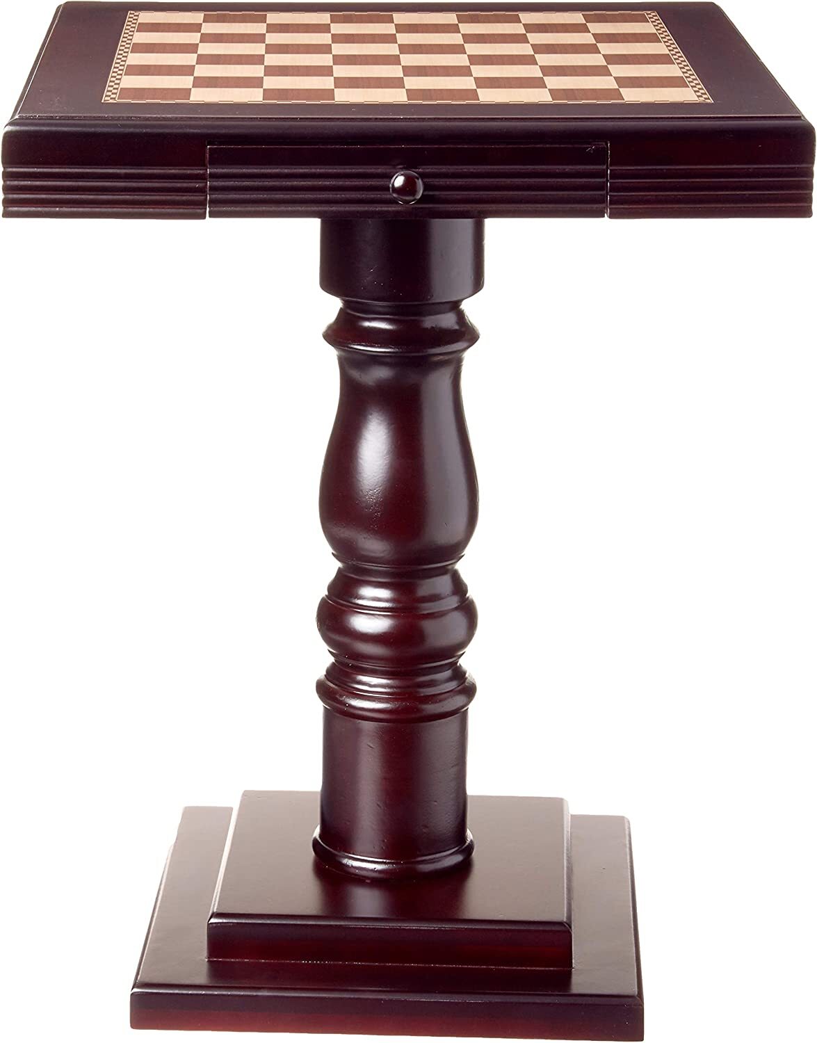 Solid Wood Pedestal Chess Game End Table Board Top Mahogany Finish Side Accent