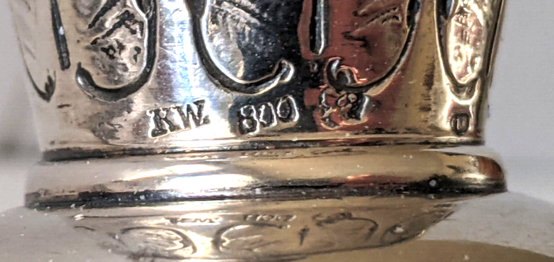 c.1900 Antique German Kaser & Walter 800 Silver Cabinet Vase. Applied Ram Skulls