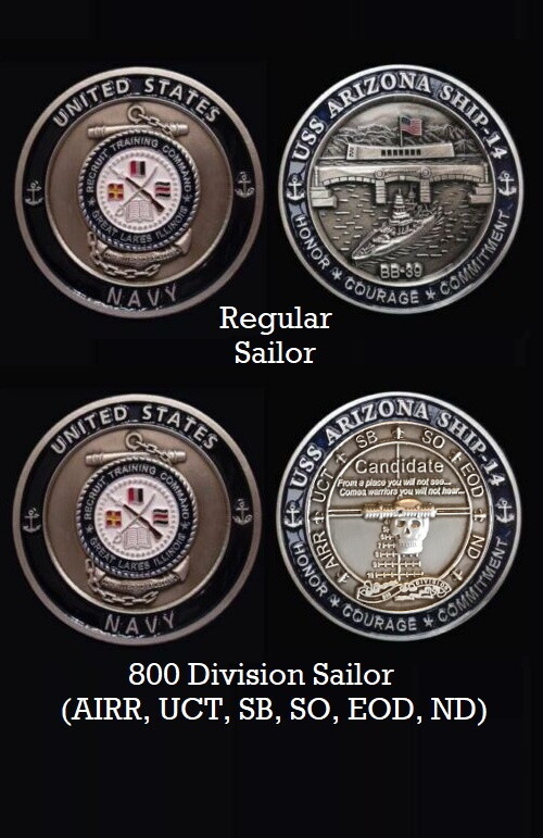 ~ USS Arizona ~ Ship 14 ~ US Navy Recruit Training Command Challenge Coin ~