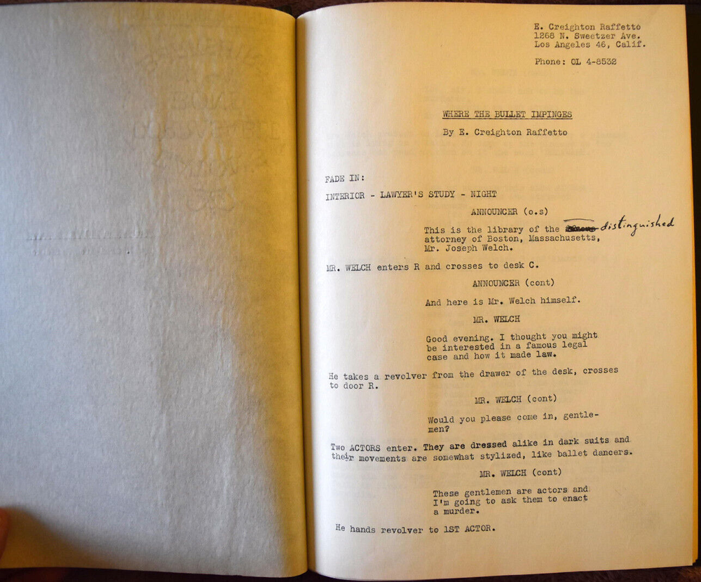 Michael Raffetto " Where The Bullet Impinges " Original Script
