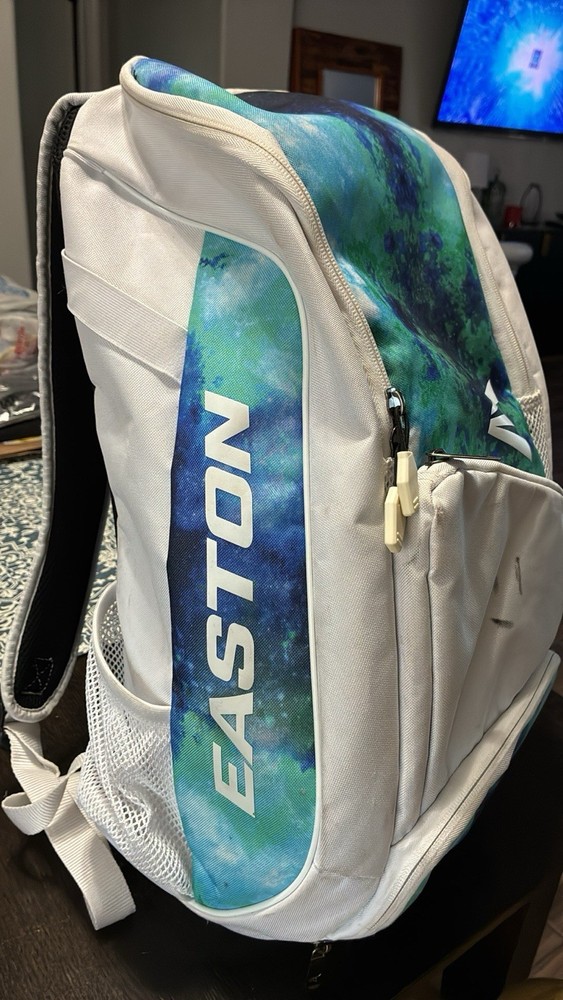 Easton Baseball Backpack White Blue Green Carry Handle Adjustable Strap
