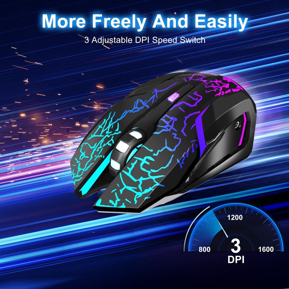 Wireless Gaming Mouse, Rechargeable Wireless Computer Mouse with TypeC Fast C...