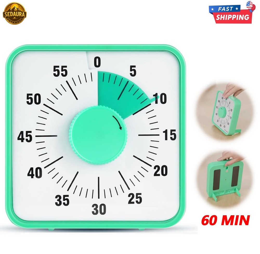 60-Minute Visual Countdown Timer  7.5” Oversize Magnetic Clock for Kids & Adults