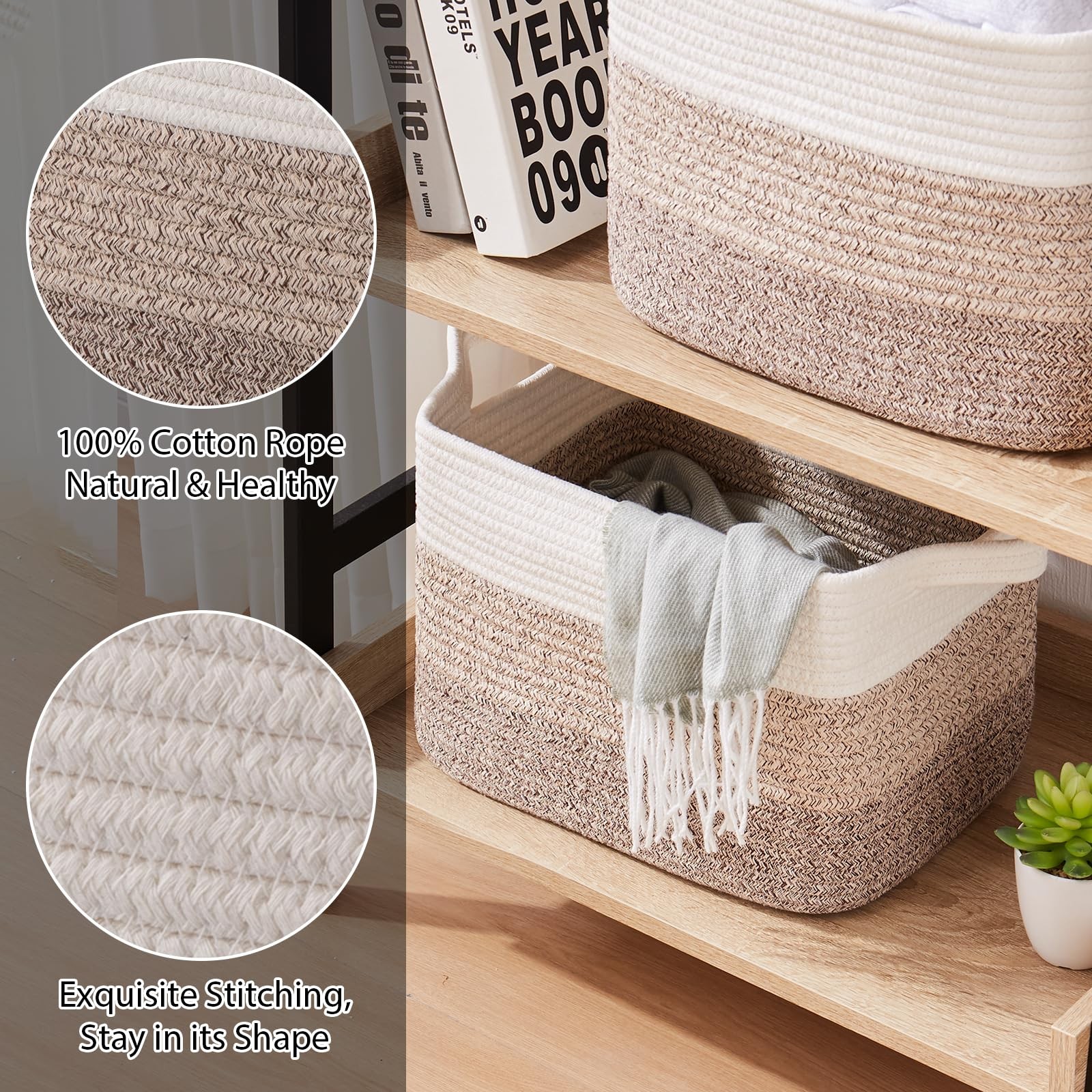 OIASKET Storage Baskets for Organizing, Woven Baskets for Shelves, Rectangle