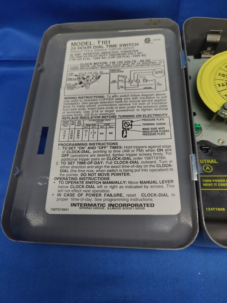 INTERMATIC T101 24 HOUR DIAL TIME SWITCH 40A USED