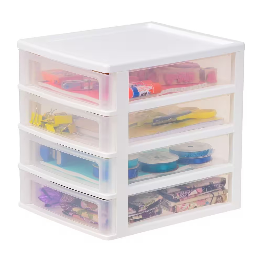 4 Drawer Compact Desktop System in White